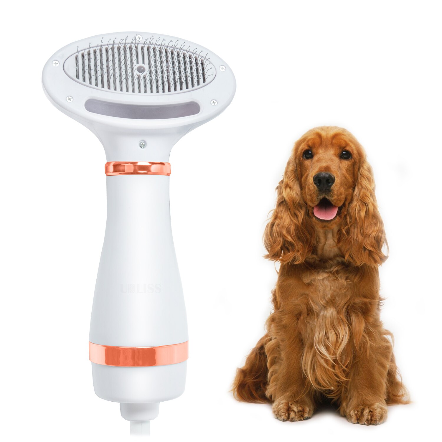 Hair Fur Blower Pet Dog Hair Dryer Comb Grooming 2-In-1 Adjustable Temperatures Settings Cat Dog Dryer Comb Brush Low Noise