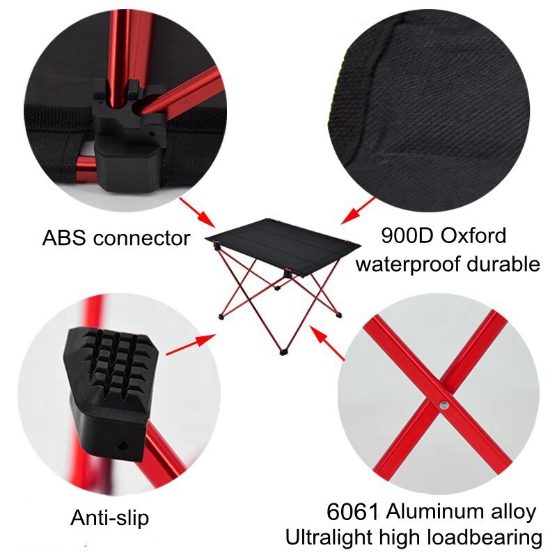 VILEAD Portable Camping Table 57*42*38 cm 6061 Aluminium Folding Durable Tourist BBQ Outdoor Hiking Beach Waterproof Table