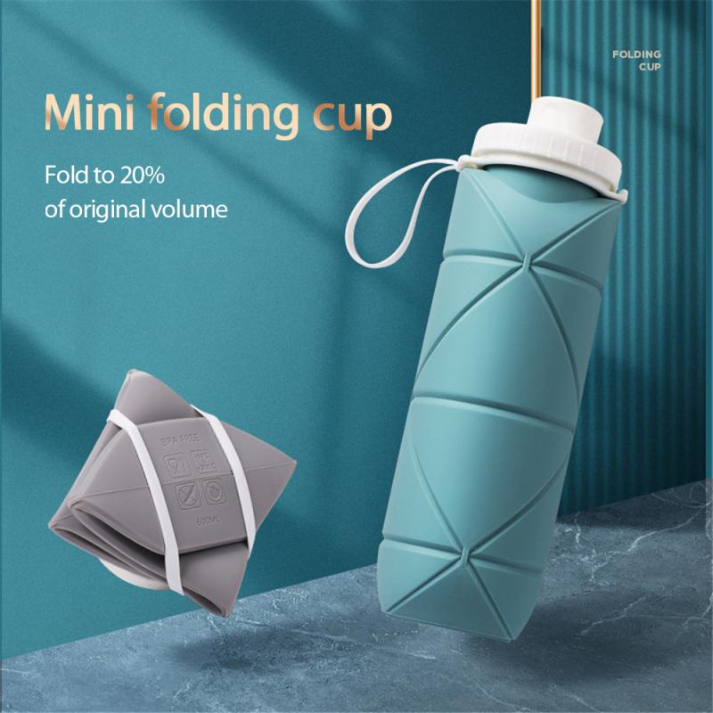 Mini Falten Silikon Tasse draussen Sport Wasser 600ml Versenkbare Bequem mit Seil Hydroflask Überleben Faltbare Lebensmittel