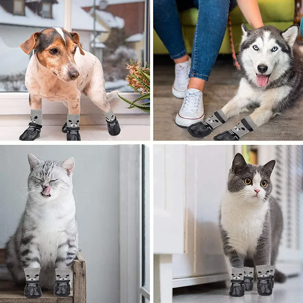 Antislip hondensokken Waterdichte schoenen Sokken voor honden Sokken Antislipzolen Verstelbare kleine hondenpootbeschermer voor buiten, binnen