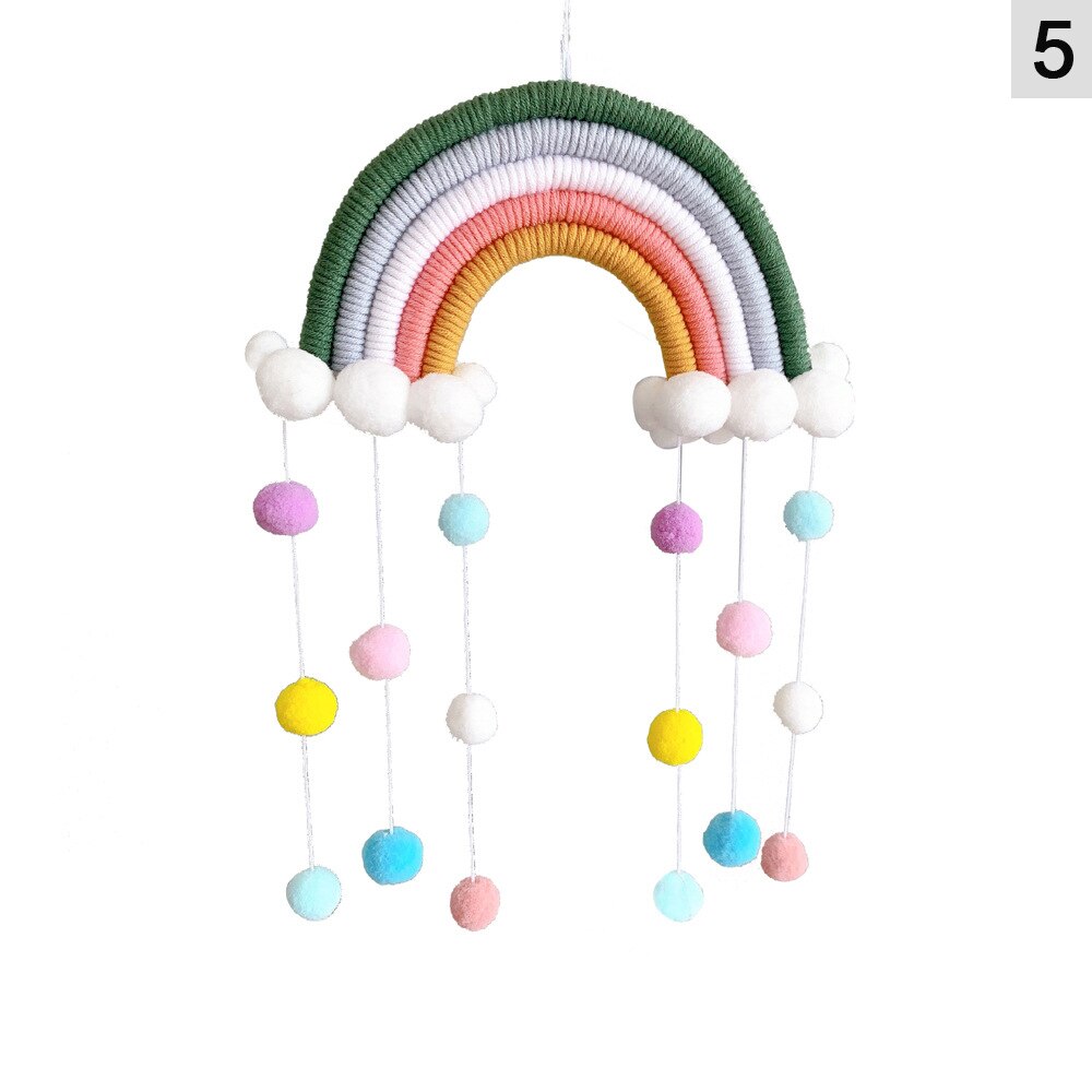 1 PC mignon arc-en-ciel nuages tapisserie feutre boule macramé tenture murale décor à la main tissé Photo accessoire chambre décoration artisanat: 5