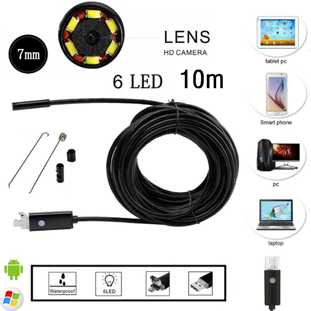 Mini 2-IN-1 Endoscope USB 6LED Android PC Endoscope Borescope Inspection Camera Measurement Analysis Instruments