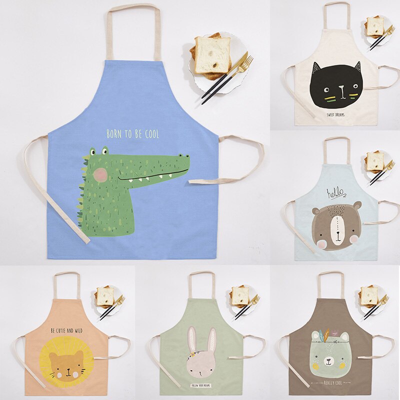 1Pcs Dier Patroon Katoen Schort Volwassen Slabbetjes Thuis Koken Bakken Koffie Winkel Schoonmaken Schorten Keuken Schoonmaken Accessoires