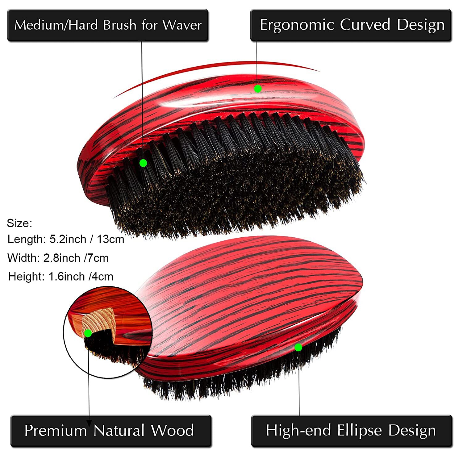 DREWTI-cepillo de pelo de caoba de mango corto para hombres africanos, peine de ondas, cerdas de jabalí, cepillo Afro de peluquería, 360 de onda, medio duro
