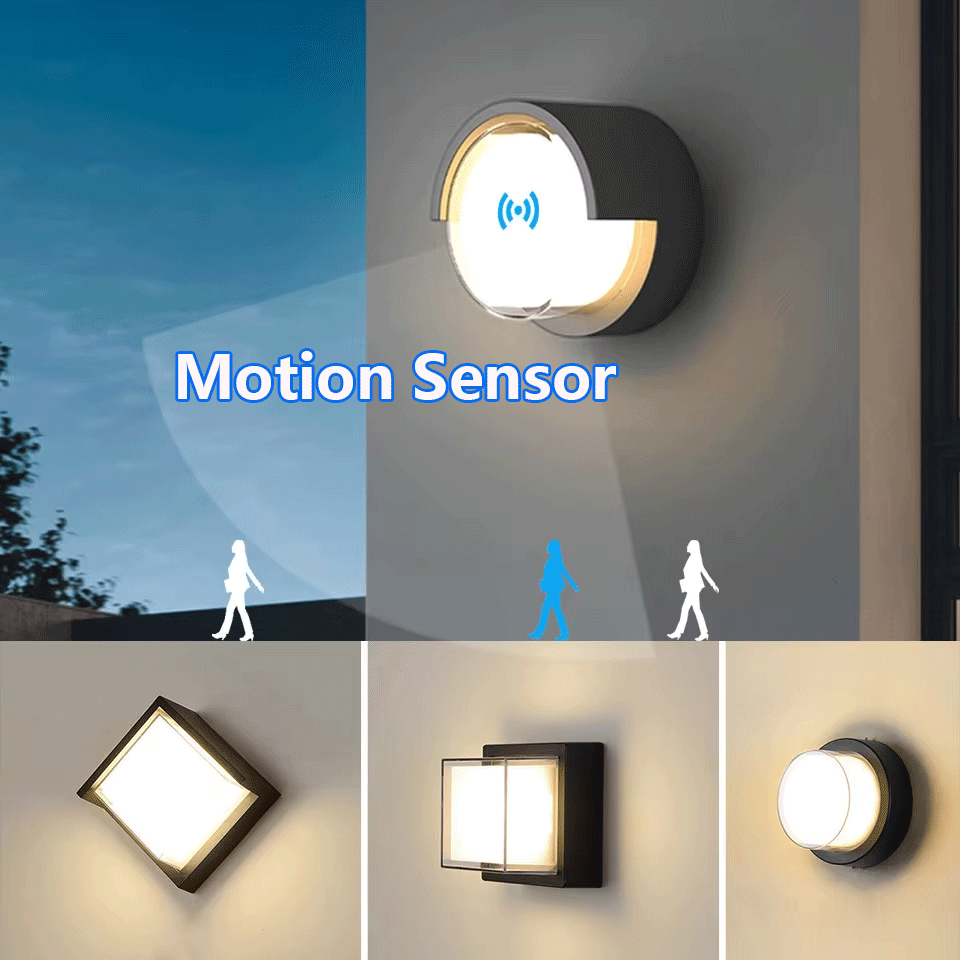 Lámpara de pared LED, Sensor de movimiento moderno, AC85-265V interior/exterior, 6W, 12W, luz de pared impermeable IP66 para decoración de camino de calle y jardín