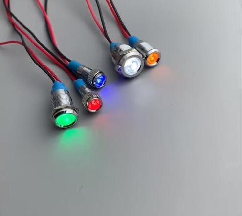 16mm mini metal led pilot panel instrumentbræt signal indikator advarselslys 15cm kabel krom finish bilbåd marine