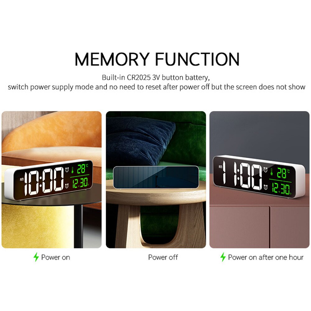 LED Digital Alarm Clocks For Bedrooms With Snooze Digital Clock USB Charger, Large White Digit Display, Full Range Brightness