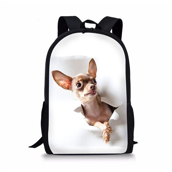 Instantarts barn skolväskor för flickor pojkar söta 3d valpar chihuahua mönster barn skolväskor casual lap top reseryggsäckar: H8076c