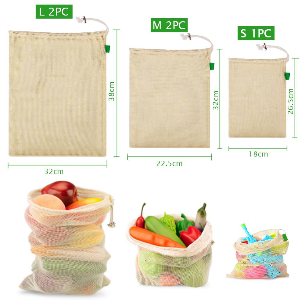 Sacs à provisions à cordon de serrage pièces/ensemble coton, sacs à mailles réutilisables lavables, sacs de rangement de fruits et légumes de cuisine