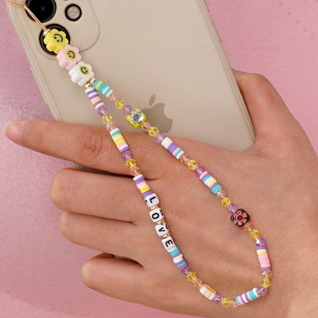 Colorful Acrylic Bead Smile Mobile Phone Chain Cellphone Strap Anti-lost Lanyard For Women Summer Jewelry: Smile face 2