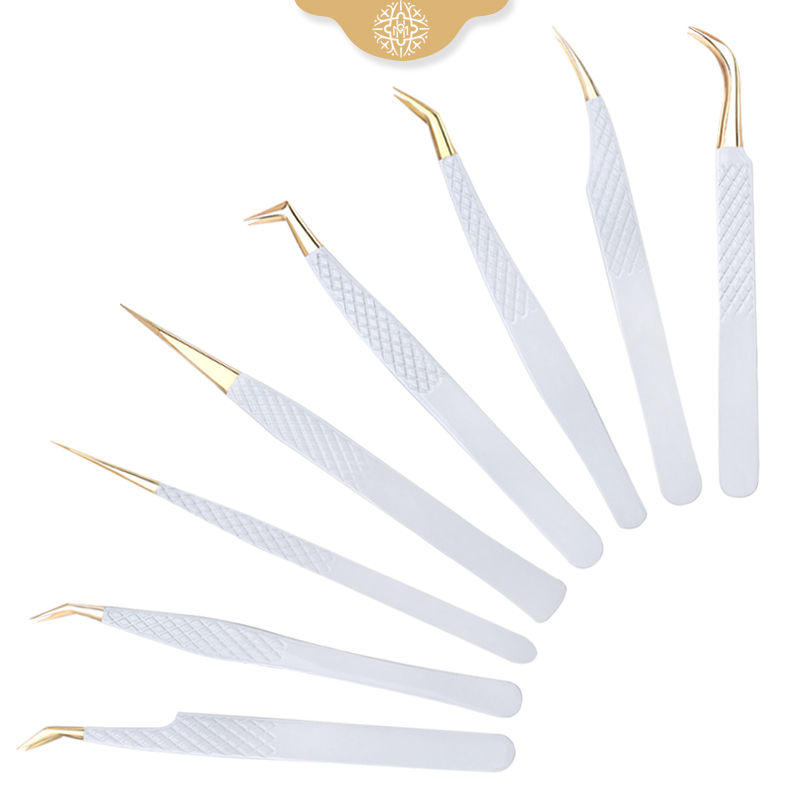 1 Pc biało-złoty pęseta do rzęs antystatyczna do przedłużania rzęs zestaw ze stali nierdzewnej Beauty precyzyjna pęseta narzędzia do makijażu