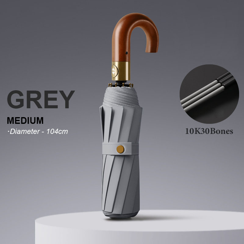 Paraguas automático de lujo reforzado para hombre, 30 huesos, resistente al viento, fuerte, 125CM, mango de madera grande, resistente al agua, para negocios: Verde