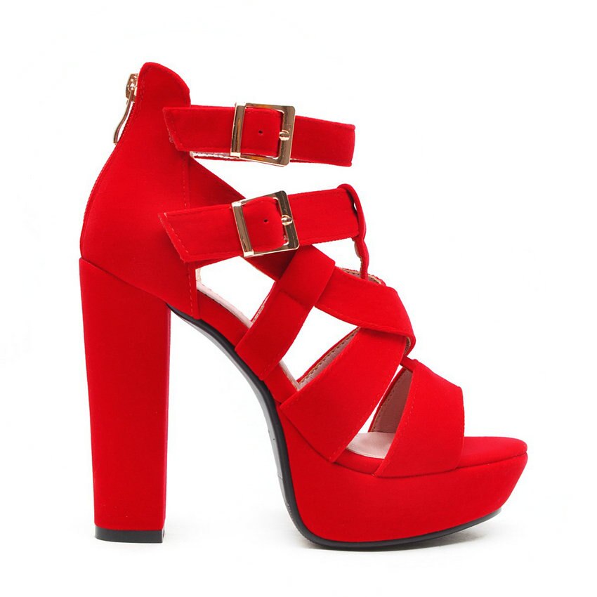 Qutaa dam sandaler fyrkantig superhög klack peep toe scrub dubbelspänne gladiator sexiga damer pumps plattform 3.5cm storlek 34-43