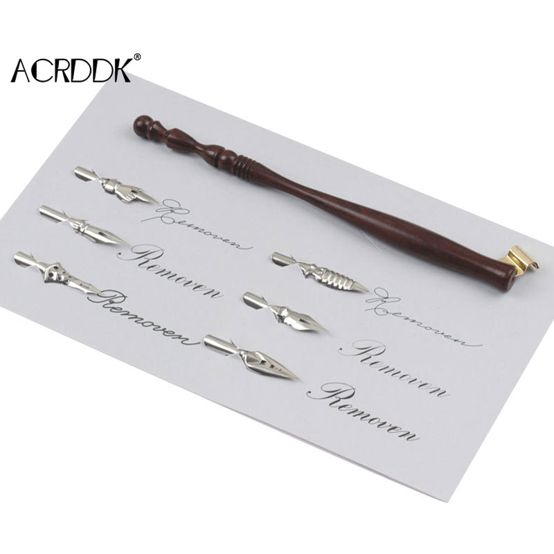 Wood/Resin Handcrafted Calligraphy Nib Holder Set Dip Pen with 6 Nib for Lettering Calligraphy Poster Making FL: 3