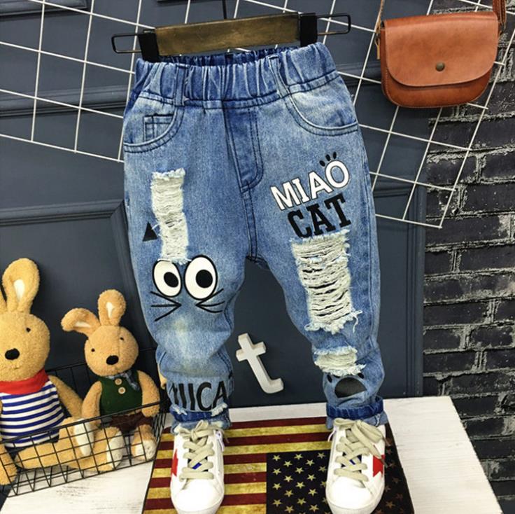 Pantalones vaqueros rasgados para niños, niños y niñas con el mismo patrón de letras, jeans de adecuados para niños de 2 a 7 años: 2T--height 90cm