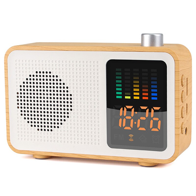 Digital Bluetooth Speaker Alarm Clock Fm Radio Support Aux Tf Card 3 In 1 Rechargeable Table Clocks Modern: Light wood
