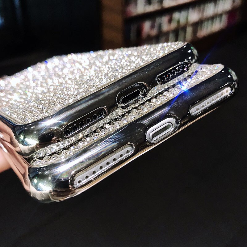 Luksusowe etui z kryształem górskim dla iphone 7 6s 8 X okładka pełne ciało diamentowe Bling etui na telefony dla XR XS Max lśniący brokat tylna okładka