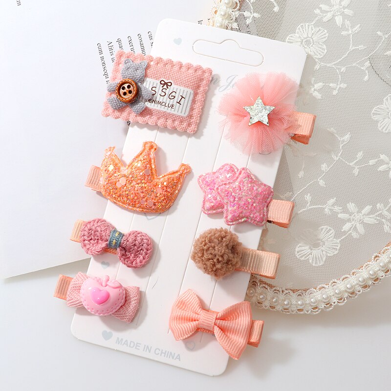 Horquillas bonitas para niña, accesorios para el cabello, lazo de flores, cintas para el pelo de animales, diadema de dibujos animados para niña, tocado de horquilla, 8 unids/set por Set: 8pcs-10