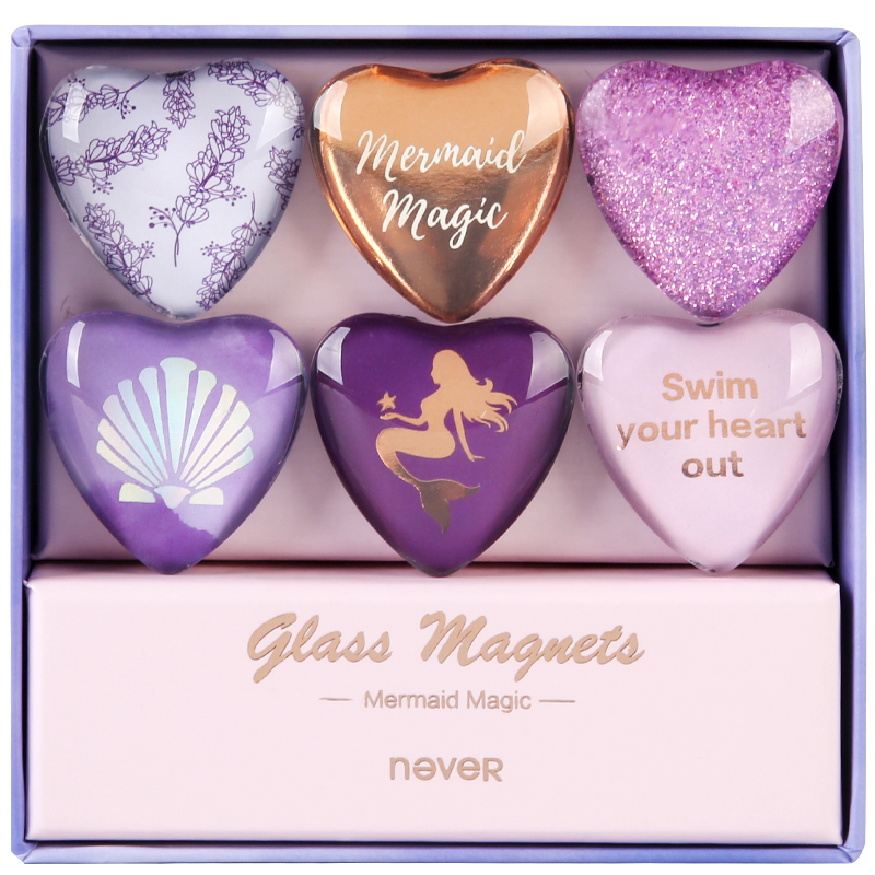 Alfileres de imanes de vidrio con forma de corazones morados, pasadores de pared de oficina con tachuelas para pizarra blanca, decoración de oficina, papelería de , 6 uds.: Default Title