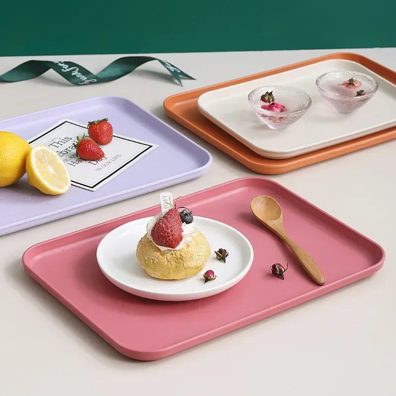 Wheat Straw Fruit Salad Tray Rectangular Dim Sum Dessert Fruit Plate Barbecue Skewers Large Capacity Tray Square Fast Food Trays