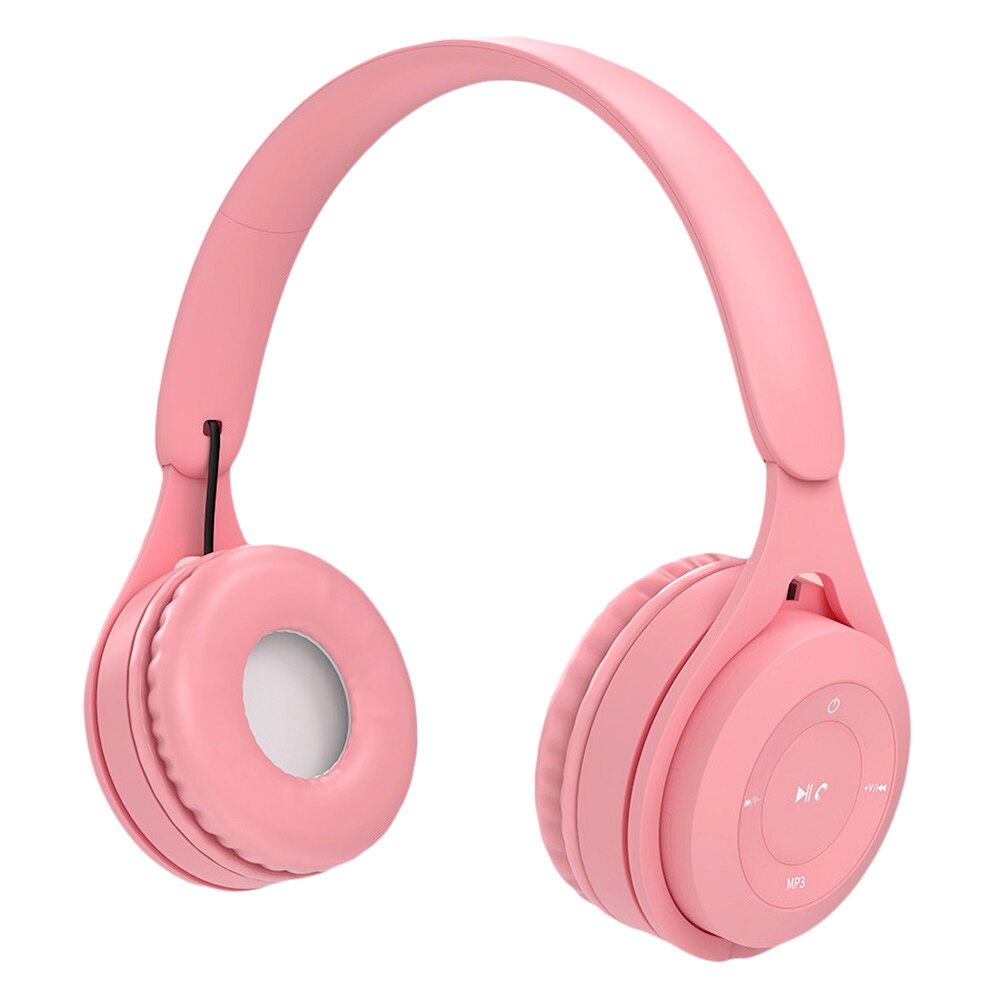 Barn bluetooth 5.0 trådlöst headset justerbart hopfällbart stereo over-ear headset hörlurar hifi musikspelare med mikrofon: Rosa