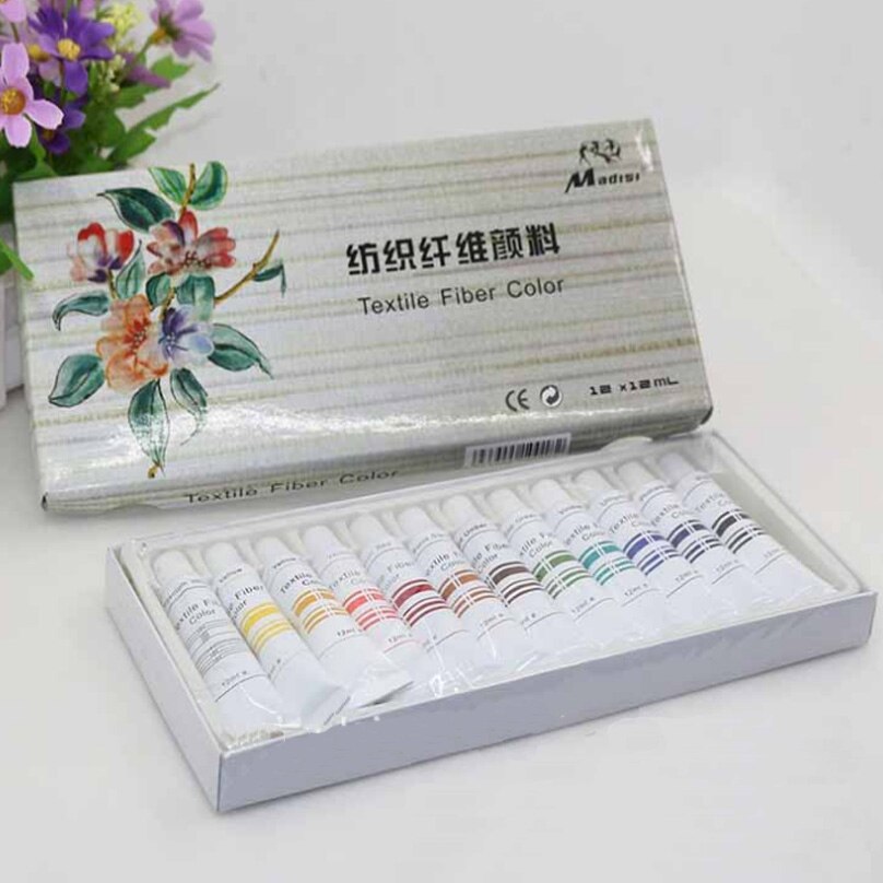 12colors 12ml Textile Fabric Paints set Cloth painting Acrylic paint Drawing Art pen set Deco Art