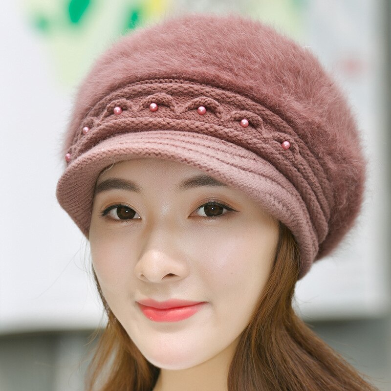 Gorro de punto para mujer, gorro cálido de lana, para invierno,: 8