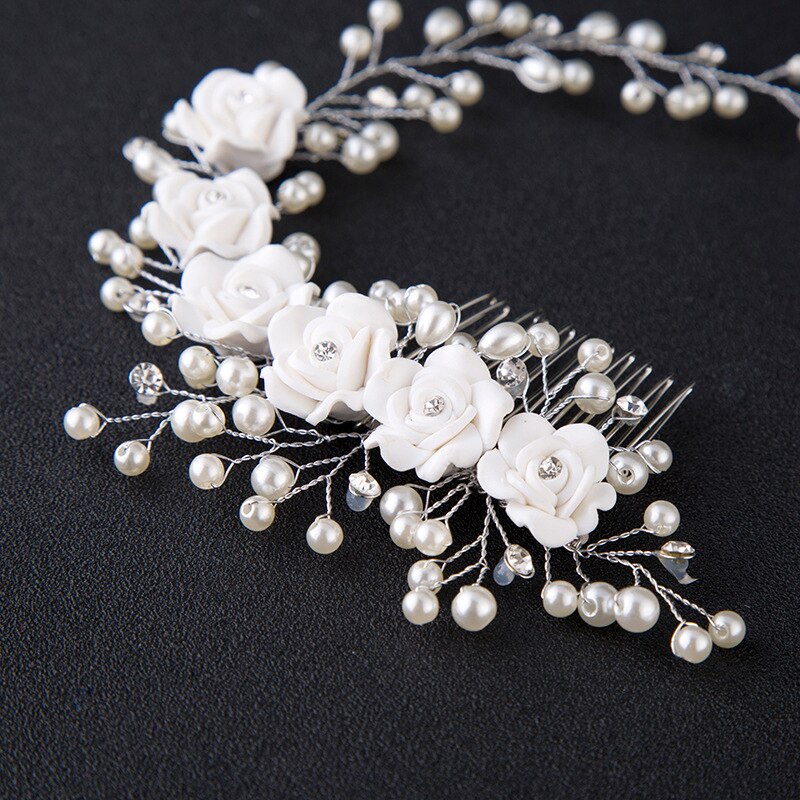 Coiffure de mariage perle bandeau fleur blanche bandeaux faits à la main brosse à cheveux mariée cheveux bijoux peigne à cheveux