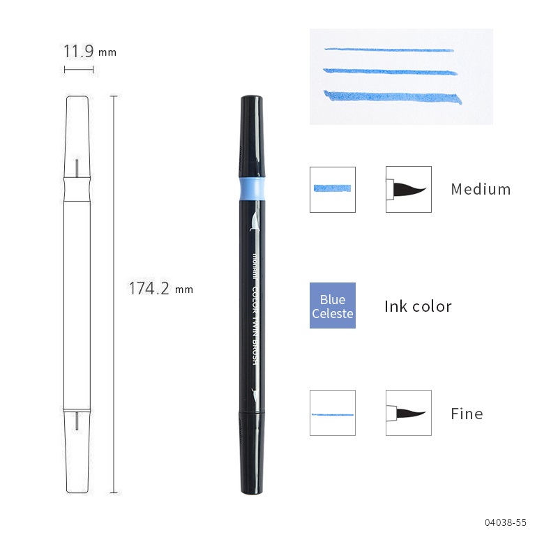 Monami Color Twin Brush Pen, Watercolor Art Home DIY Marker for Drawing Painting Doodle Calligraphy Liner School F554: 10 Blue Celeste