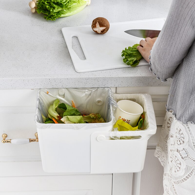 Hanging Trash Can Retractable Punch-free Wall-Mounted Garbage Can for Kitchen Wet and Dry Classification Useful