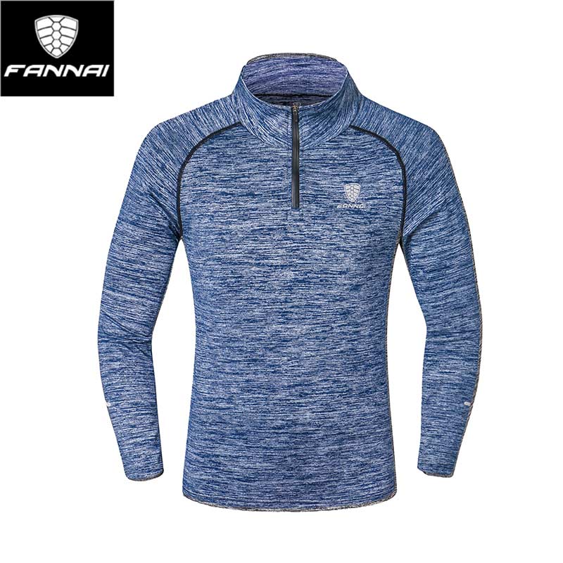 for Men Gym Sweater Shirt Training Tshirt Fitness Sweater Long-sleeve Stretch Tight Collar Running Jogging Sweater Top Quick Dry: XXL / blue