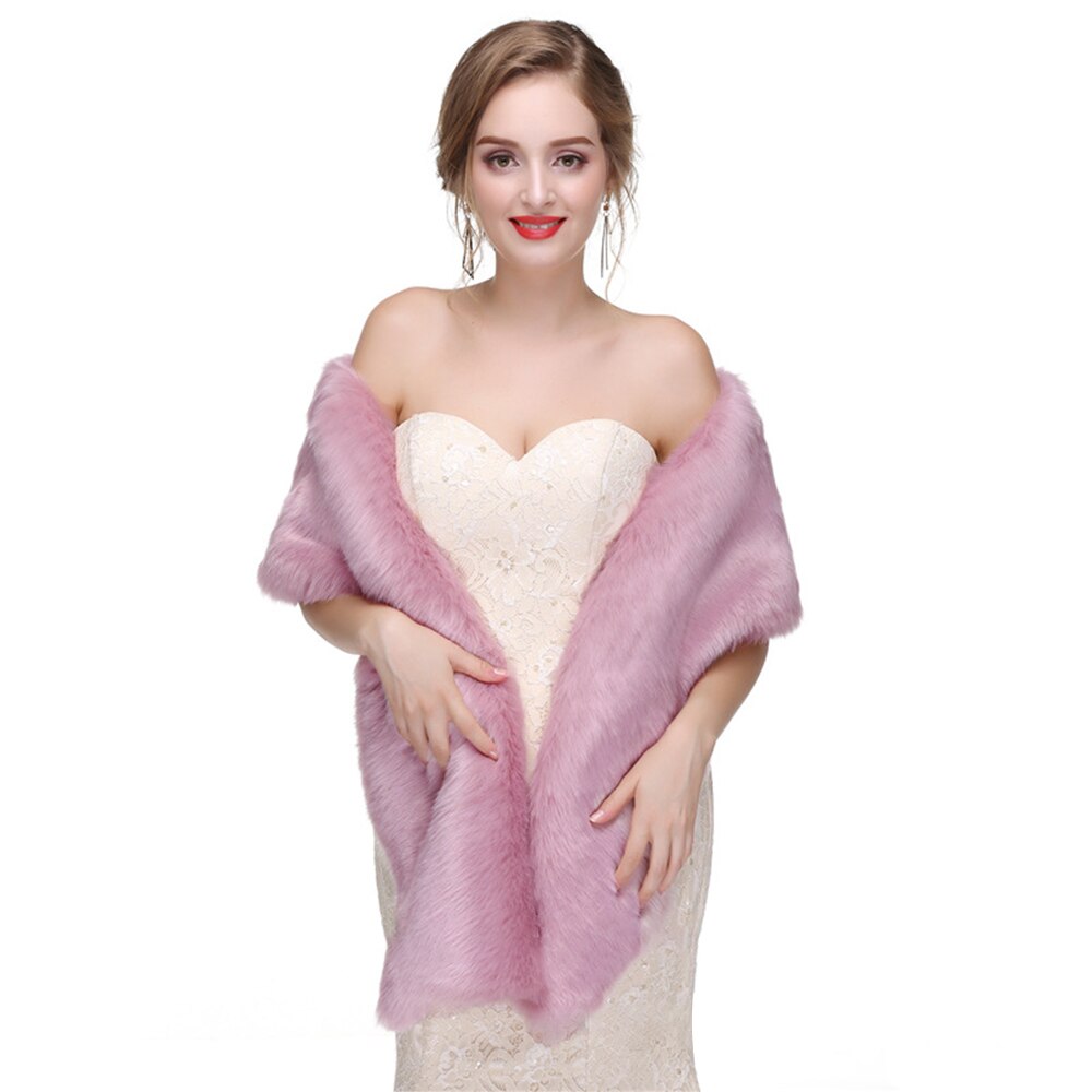 Thermische Thicken Wedding Bridal Wrap Faux Fur Winter Warm Vrouwen Sjaal Roze Elegante Outdoor Cape Dagelijks Lady Party Sjaal Gratis size