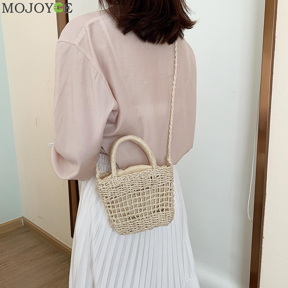 Hecho a mano de ratán de las mujeres de bolso de hombro tipo bandolera de paja tejida verano mensajero playa bolso de viaje bolsas