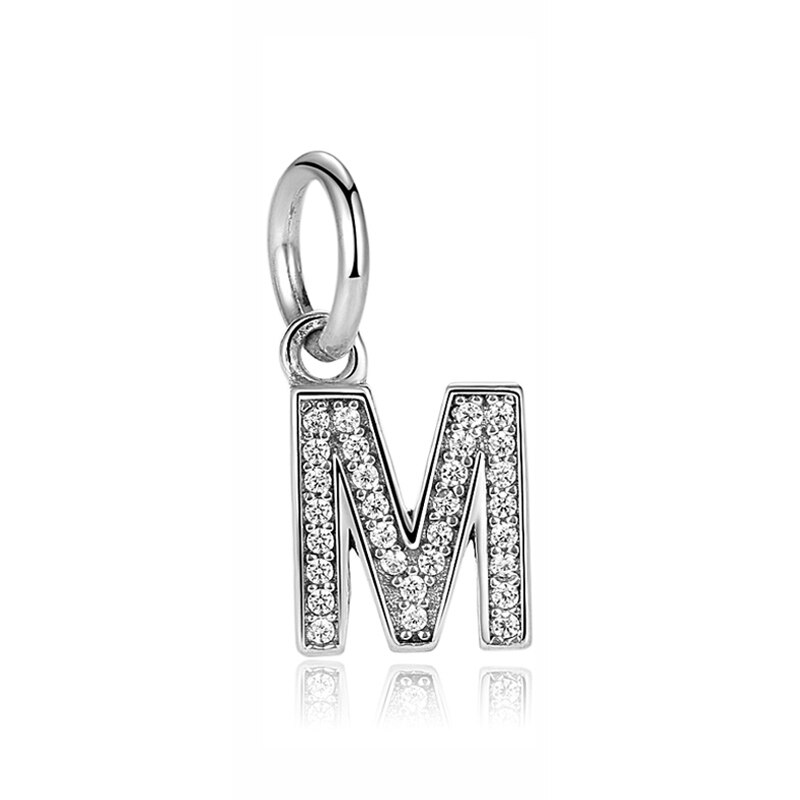 Original 100% de Plata de Ley 925 del encanto del grano de A-Z cartas colgante encantos alfabeto pulseras de las mujeres la fabricación de la joyería DIY: M