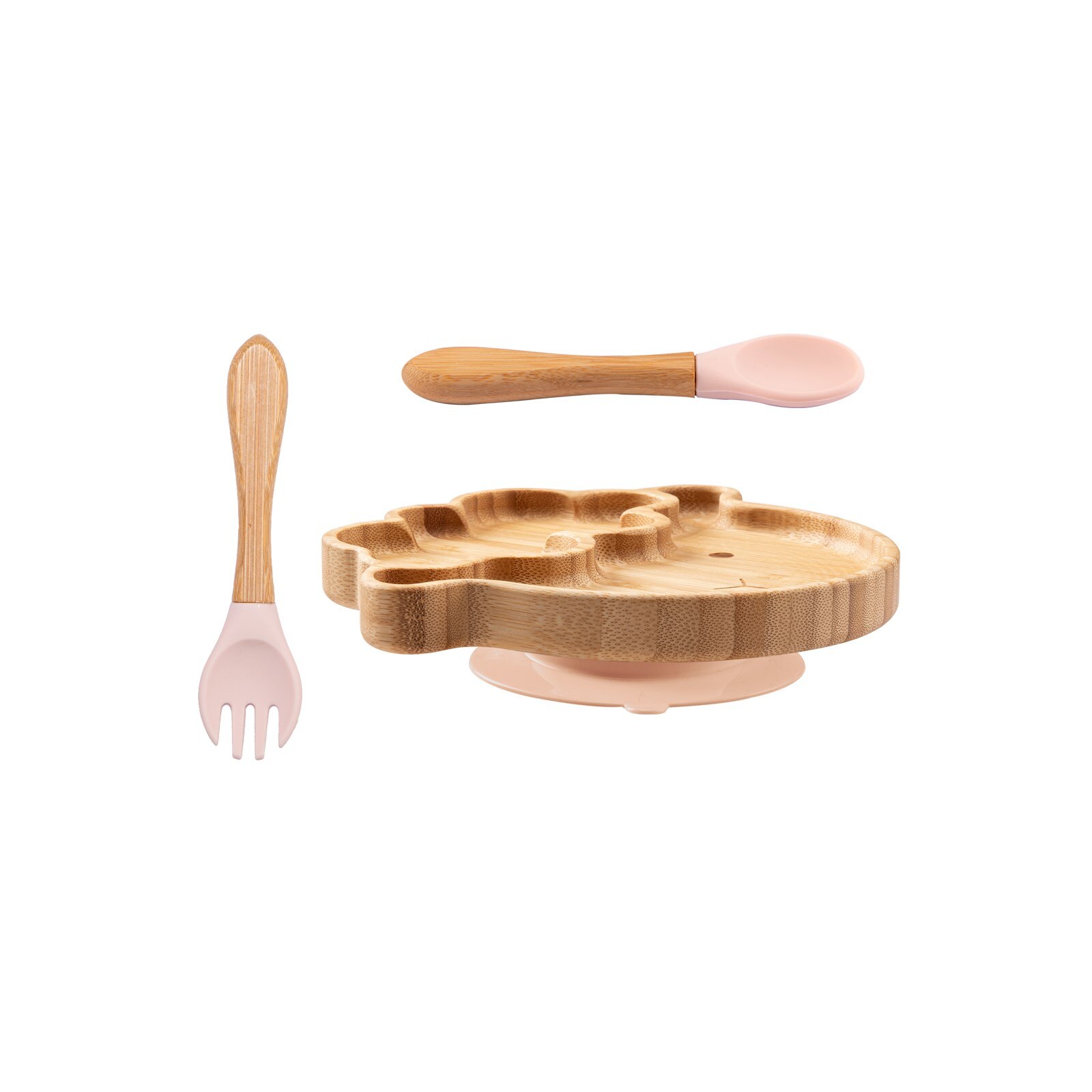 Cuenco de bambú para alimentación de bebé, juego de vajilla de silicona con ventosa, antideslizante, resistente al agua, tenedor, cuchara, 4 piezas: 3pcs-G
