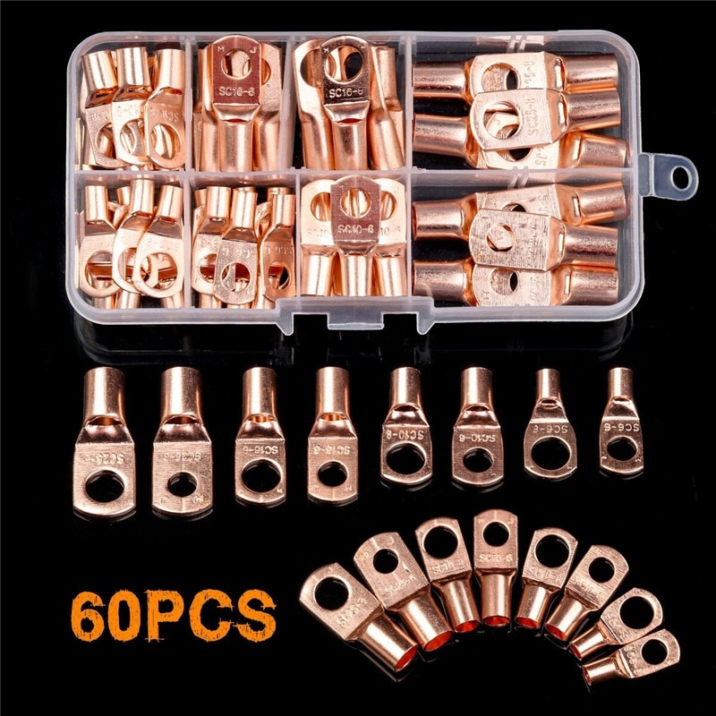 60 pçs sortimento carro automóvel anel de cobre terminal fio crimp conector desencapado cabo terminais de bateria conectores soldados SC6-25Kit