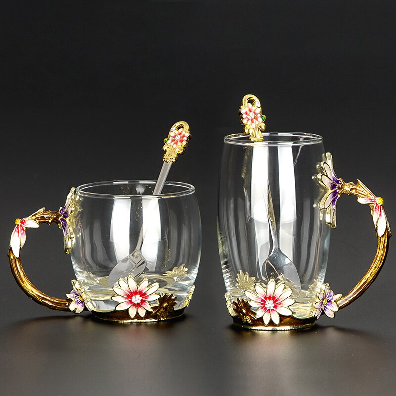 Värmebeständig kristallmugg emalj glasmugg blomma teservis kaffekopp vatten mjölk kaffe drinkware för  lw424343