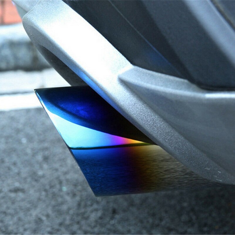 Car Universal Stainless Steel Rear Exhaust Pipe Square Muffler Tail Throat Muffler Tip Pipe 370mm Roasted Blue
