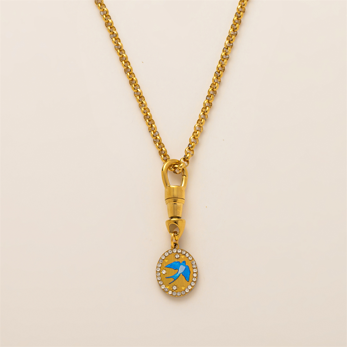 Collier de la série de cartes de tarot, femme amoureuse, guerrier porte-bonheur, gardien, collier de grille de paix, plaqué or, couleur conservée: Couleur or jaune pâle