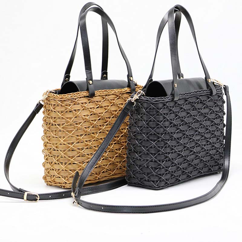 sac en paille de chameau noir sac à bandoulière en rotin naturel sacs à main de plage tissage sac à bandoulière fait main