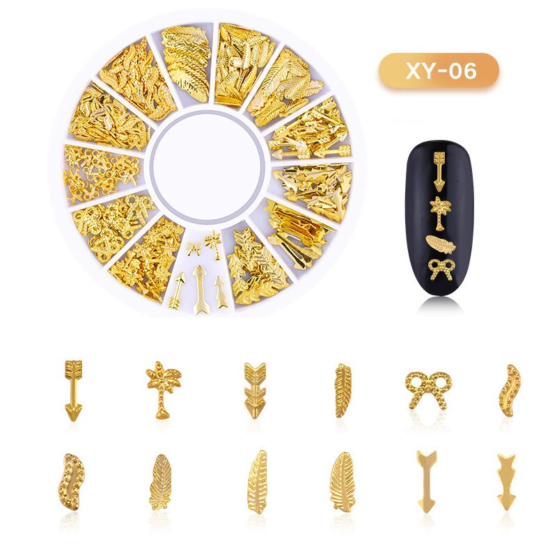 Gemengde 3D Hollow Nail Steentjes Voor Nagels Charms Metalen Vormen Geometrie Goud Tips Diy Accessoires Kristal Nail Art Decoratie: F550-06