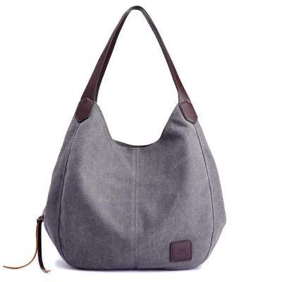 Women's One-shoulder Handbag All-match Simple Literary Fan Female Bag Student Shopping Bag Casual Canvas Bag: Gray