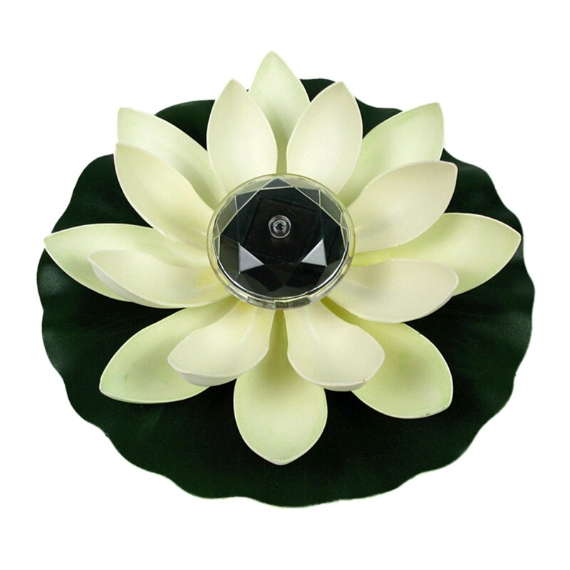 Soldrevet led lotus blomst lampe flydende blomst dam tank lys ornament fest haven dekoration: Hvid