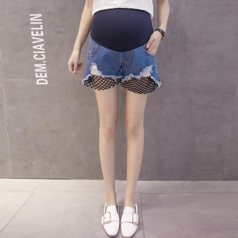 Frühling Sommer Shorts Premama mit Farbe Loch Mutterschaft Jeans Shorts Pflege Bauch Denim Shorts für Schwangere Kurze Hosen