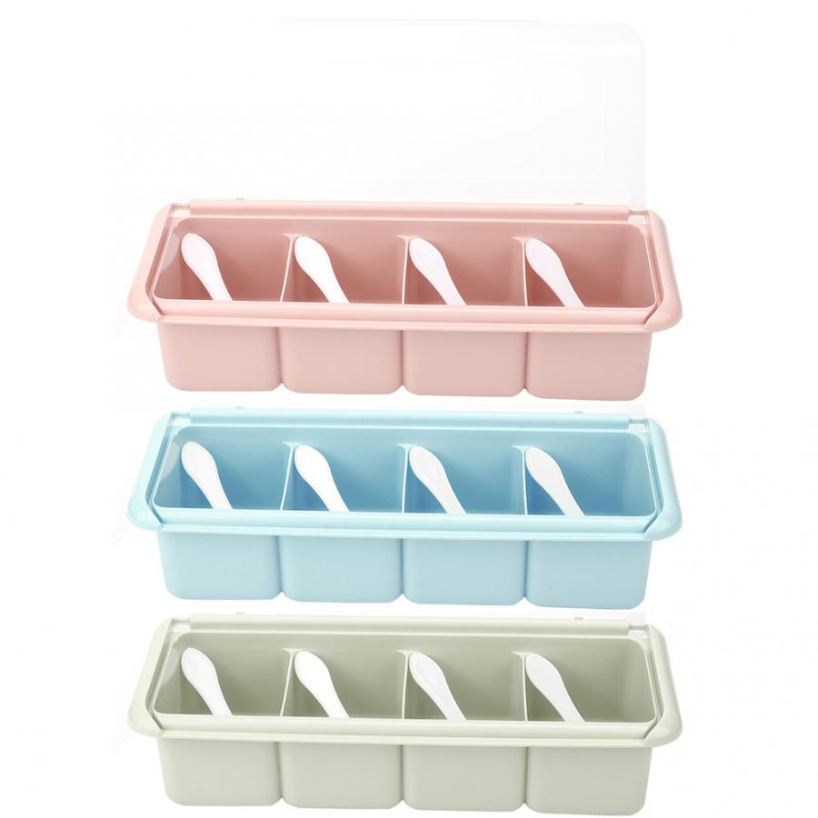 Caja de condimentos de 4 celdas, estante de especias, organizador, soporte para condimentos, contenedor de cocina, tarros de especias, herramienta para especias,