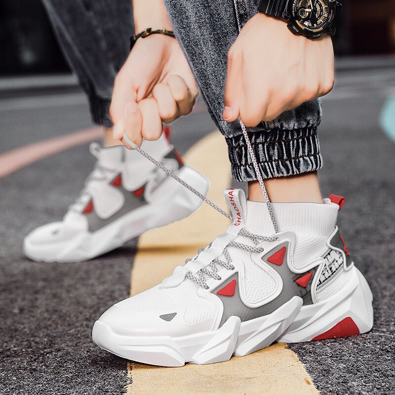 Autumn Green High Sock Shoes Men Casual High Top Sock Sneakers Men‘s Hiphop Slip on Shoes Loafers Zapatillas Hombre