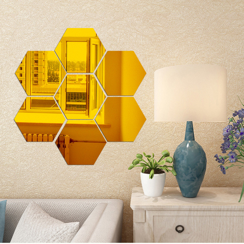 12 PCS/set 3D Large Hexagon Mirror Wall Stickers Restaurant Aisle Self-adhesive Ceramic Tile Bathroom Decorative Mirror Stickers