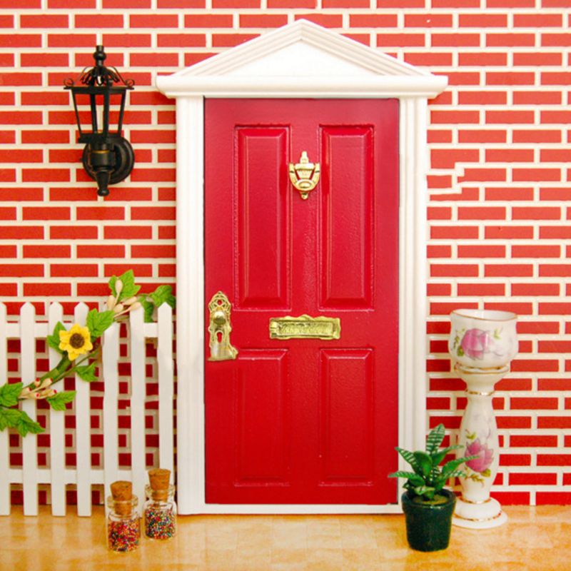 1:12 Scale Dollhouse Miniature Wood Fairy Door Knocker Doorplate Lock Key Decor