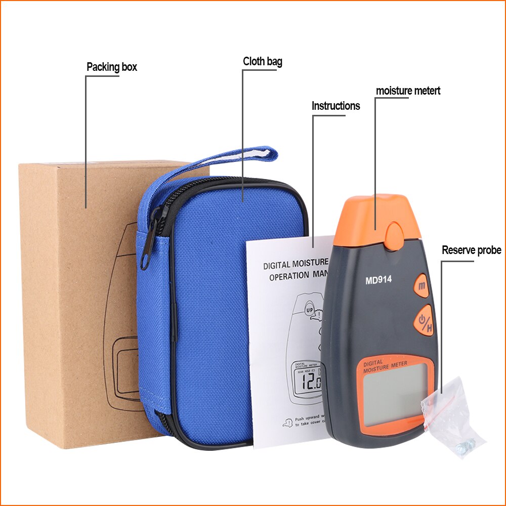 RZ Digitale Hout Vochtmeter Inhoud Van Hout 4 Pins Sensor Vochtgehalte In Hout Sanpometer Lumber Vochtigheid Meter MD914