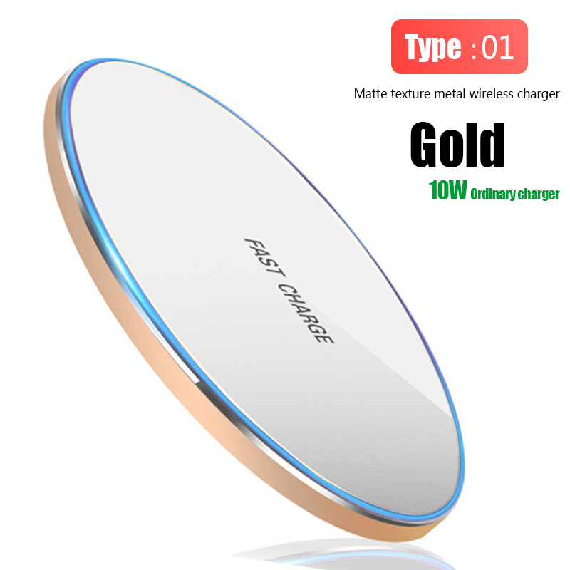 Qi Wireless Charger Pad 10W Fast Charging for Samsung S20 S10 Note 10 iPhone 11 Pro Xs Max X 8 Plus Metal Wireless Quick Charge: Type 1 GY68 Gold